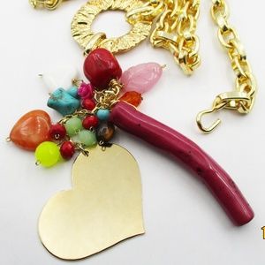 Coral, Rose Quartz, Tiger's Eye Taty Necklace